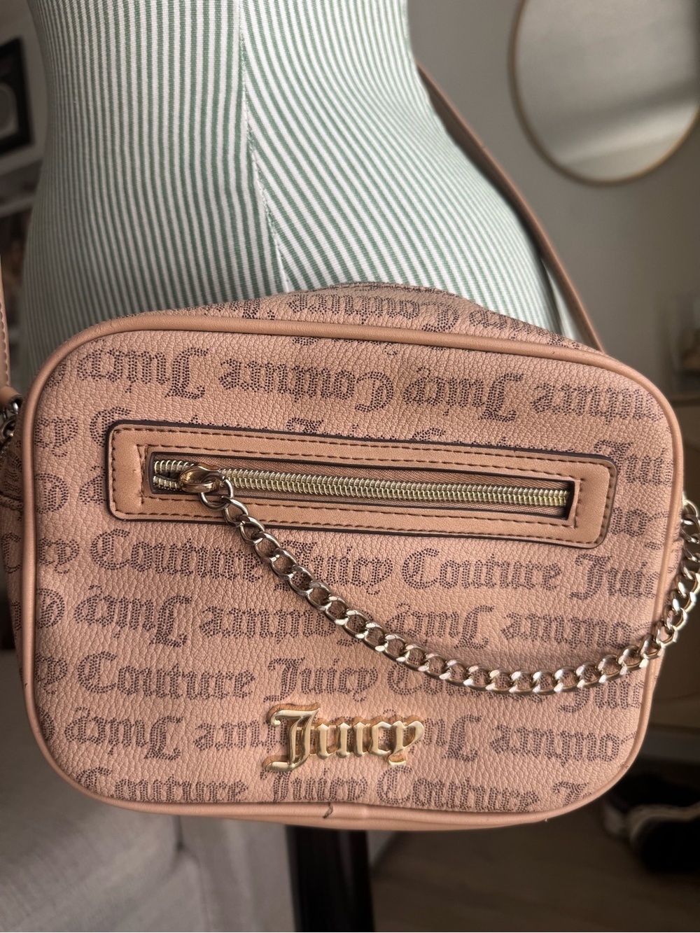 Vintage Y2K Juicy Couture Tan Monogram Crossbody Shoulder Bag